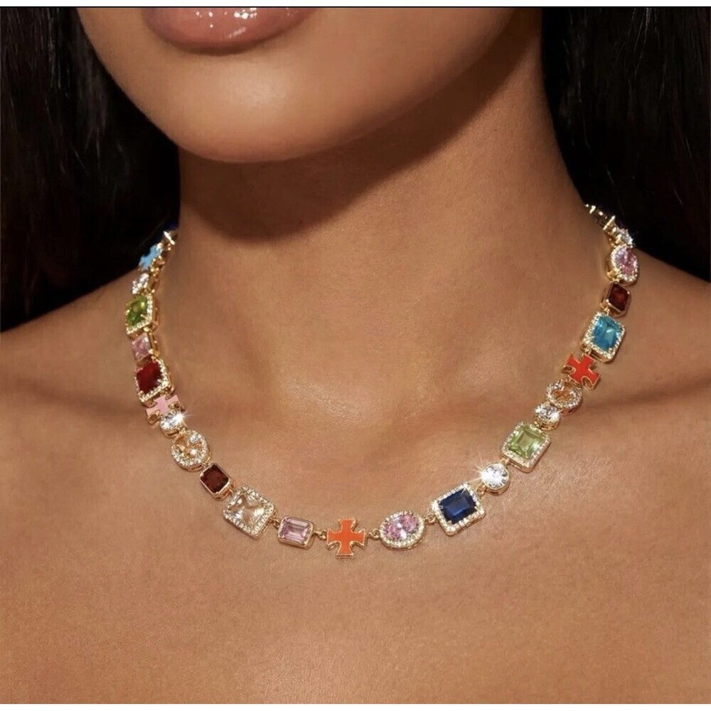 colorful gemstone necklace, Multi Colored Gemstone Necklace - Picture 2 of 7